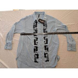 Two 2 Fly Boot Yeah Denim Hi Low Snap Up With Black Embroidered Boots L